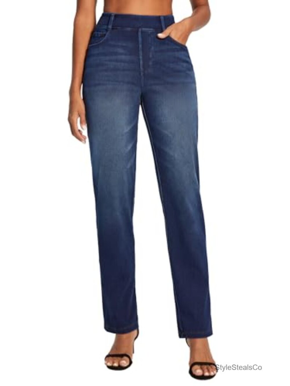 Women's Stretchy Pull On Straight Leg High Waisted Jeans